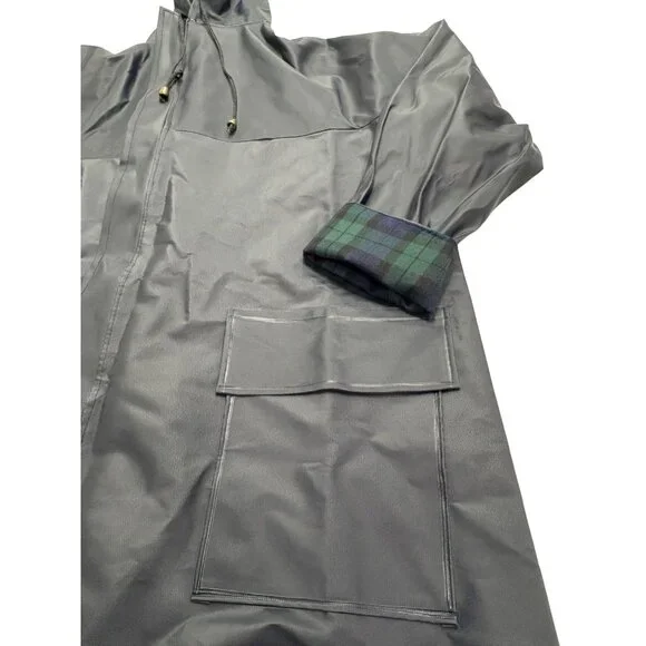Maria de la Orden Plaid Lined Rain Coat in Navy